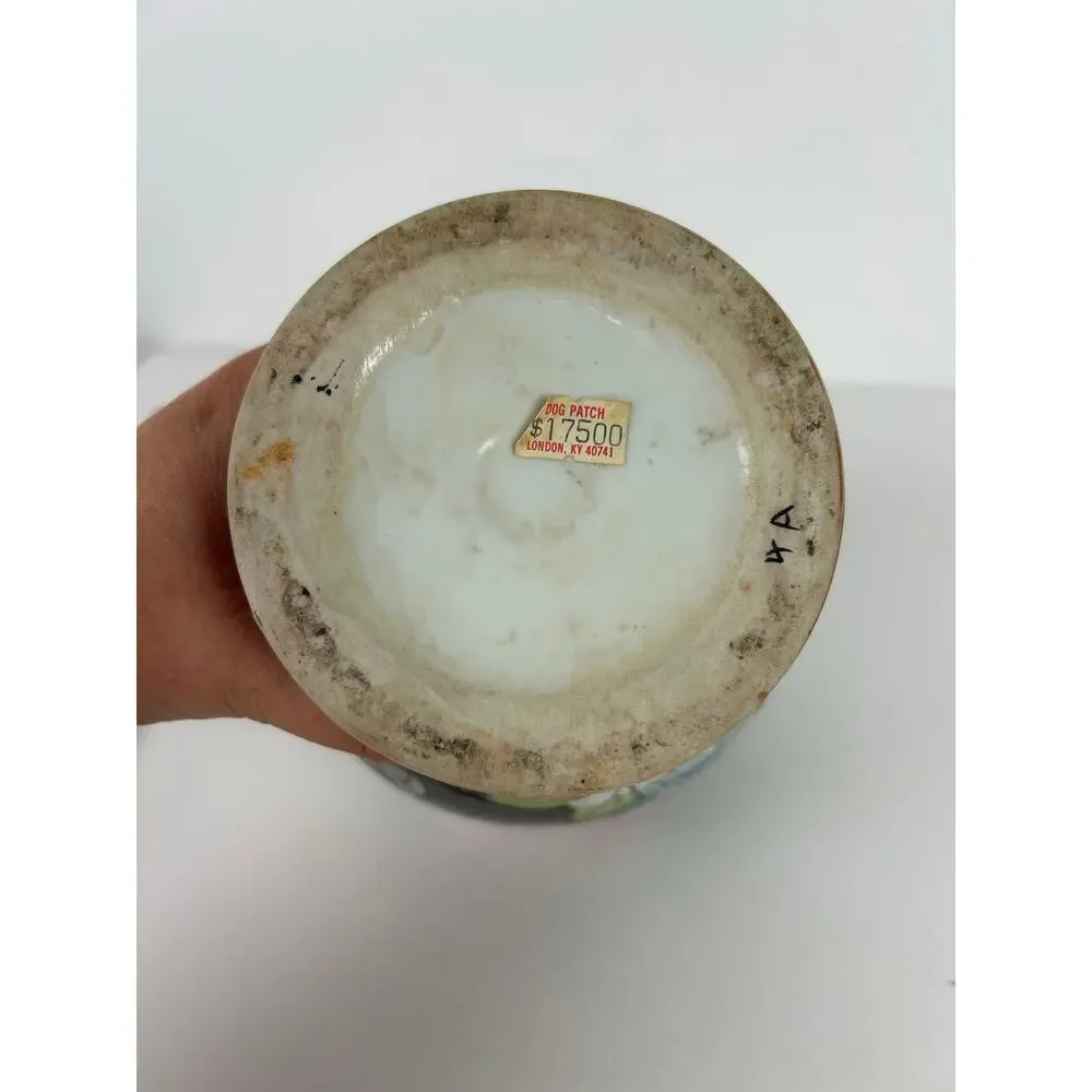 Vintage Japanese Hand Painted Ginger Jar w/ Lid Birds Florals Pottery Vase